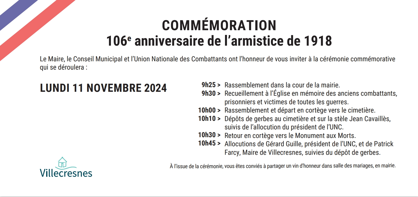 106 ème anniversaire de l'armistice  de 1918